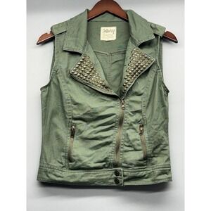 Dolled Up Denim Vest Women GreenStudded Moto Biker Distressed Baddie Edgy Size M